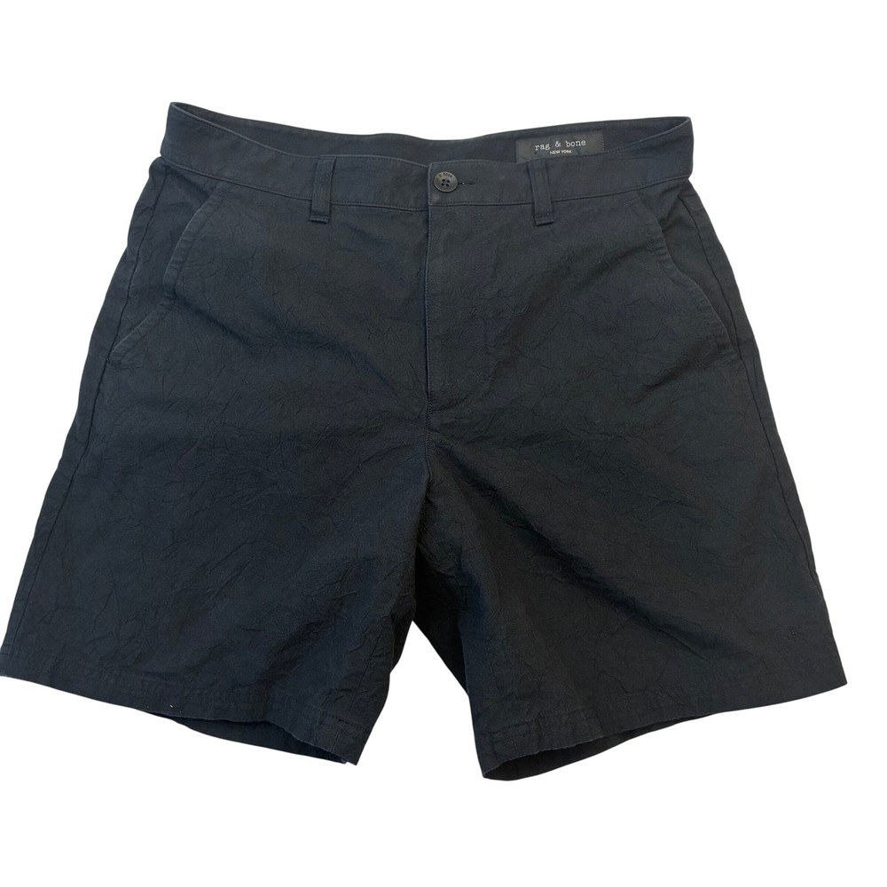 Rag & Bone Shorts Mens 30 Black Textured Cotton Crinkle Flat Front Casual Summer